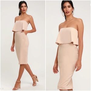 Lulus Beige Midi Strapless Dress